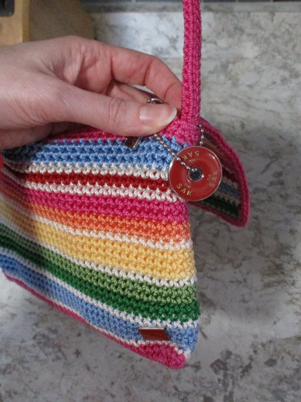 The SAK small Colorful Striped Rainbow crochet crossbody Bag Purse Boho Festival - Picture 5 of 8